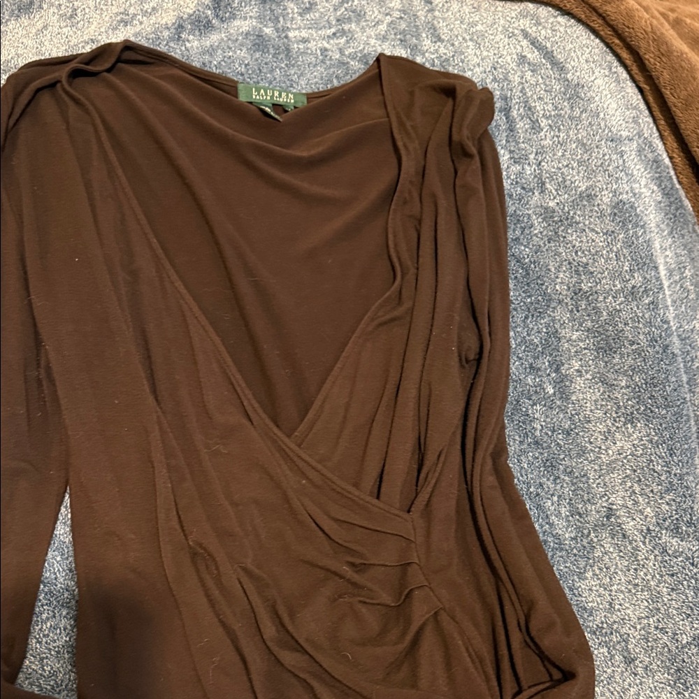 Ralph Lauren Chocolate Brown Wrap Blouse